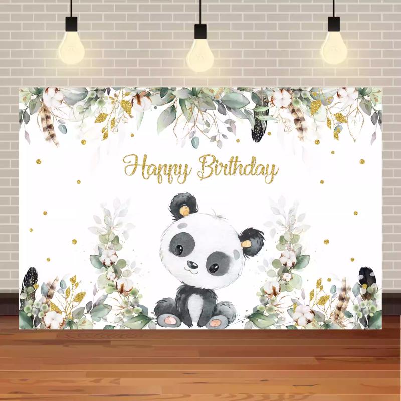 Cute Panda Theme Birthday Party Decoration Background Small Animals Flower Background Cloth Children's Photography Scene2