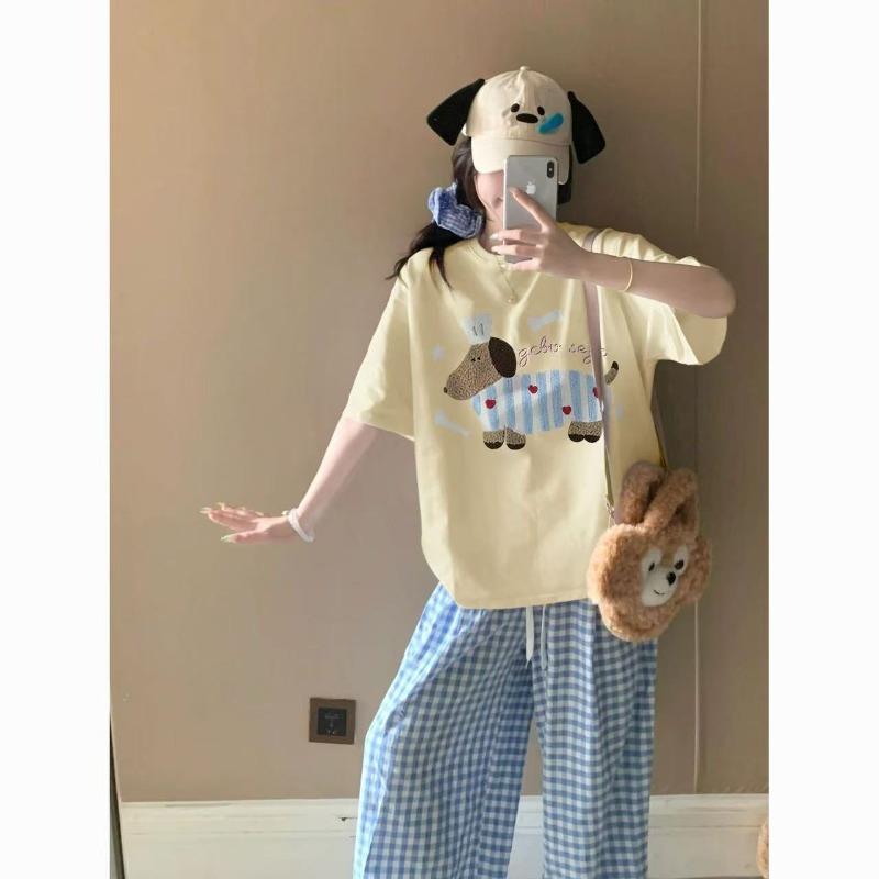 Pajamas women's short-sleeved trousers summer cartoon cute 2 new cartoon spring and summer loungewear suit can be worn outside
