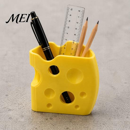 Modern Minimalist Desk Organizer Cheese Shape Storage Box, Cute Yellow Plastic Organizer, 3D Printing Stable Base for Table Creative Ornament
