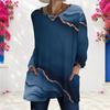 Women Plus Size Round Neck Long Sleeve Marble Printed Green Blue Gold Loose Tunic Top With Pockets