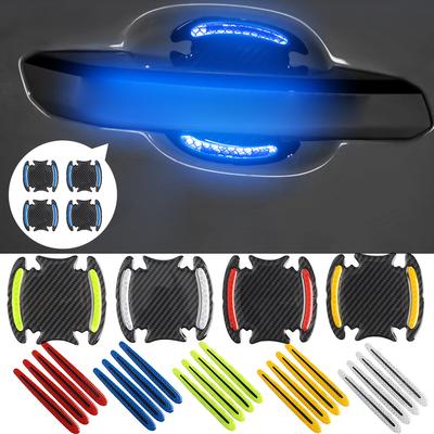 4Pcs 3D Car Reflective Sticker Carbon Fiber Decals Door Handle Bowl Protective Warning Strips Stickers Car Exterior Accessories