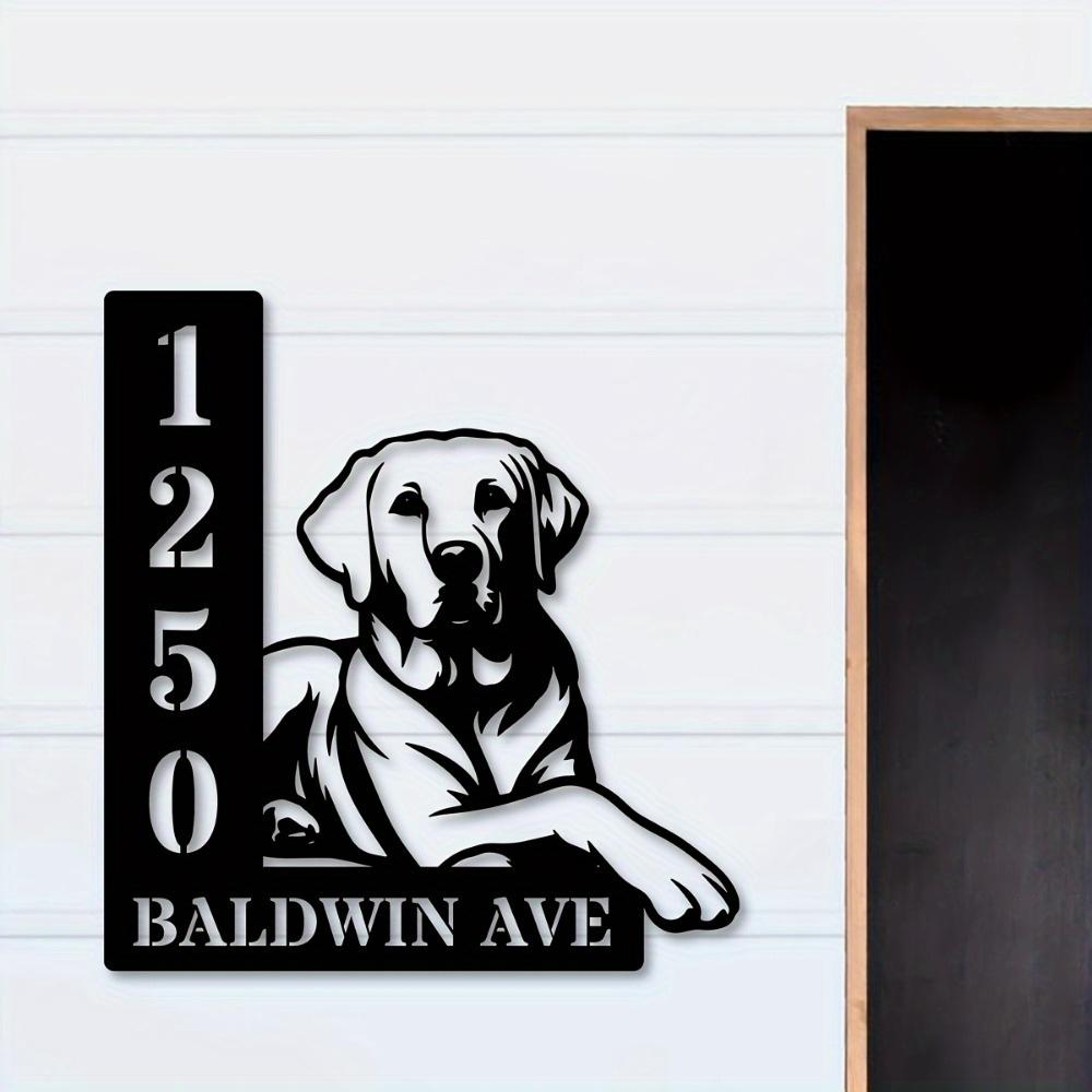Personalized Labrador Dog Silhouette Metal Wall Sign, Rustic Handmade Black Decor for Address