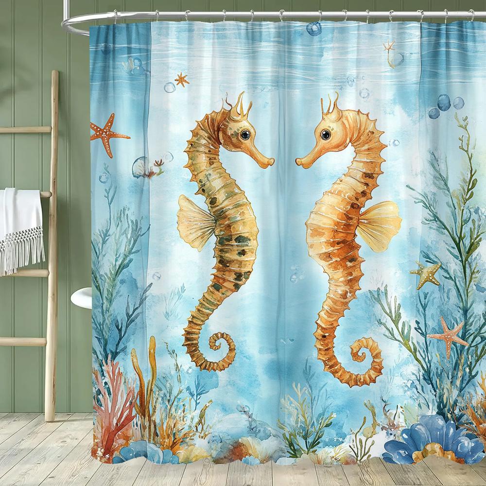 Ocean Shower Curtain for Kids Under The Sea Dolphin Fish Blue Decorative Bath Curtain Polyester Fabric Washable Bathroom Curtain