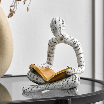 Figura de Lectura Abstracta Hombre Sosteniendo Libro Dorado Hombre Estatua de Resina Escultura Decoración de Escritorio para Hogar y Oficina Adorno Regalo para Amantes de los Libros