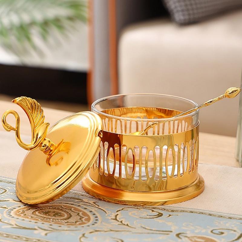 European Style Sugar Bowl Seasoning Jar,Swan Shape Alloy With lid,Coffee Beans Container,Sugar Dairy Storage Pots,Kitchen Tools
