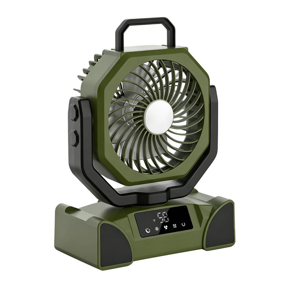 New Camping Fan Outdoor Solar External Digital Display Large Capacity Emergency Power Supply Shaking Head Lighting Fan 2W MA Capacity