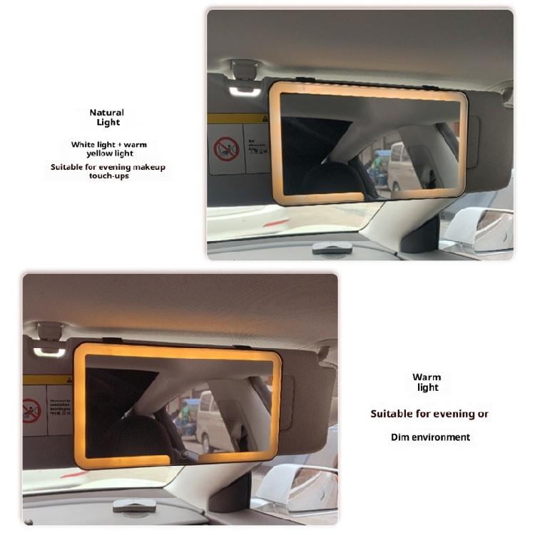 Portable Rechargeable Car Makeup Mirror With Auto Dimming LED Lights And Secure Sun Visors Attachment Quick Installation