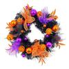 Halloween Pumpkin Wreath with Spooky Face and Lights for Front Door Decor
