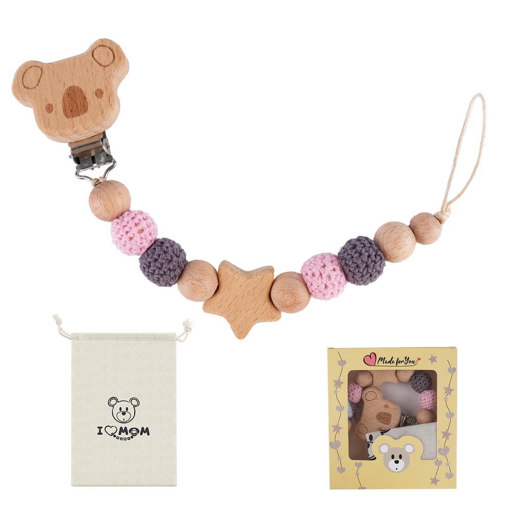 Crochet Baby Pacifier Chain with Cartoon Animal Teether - Anti-drop Design