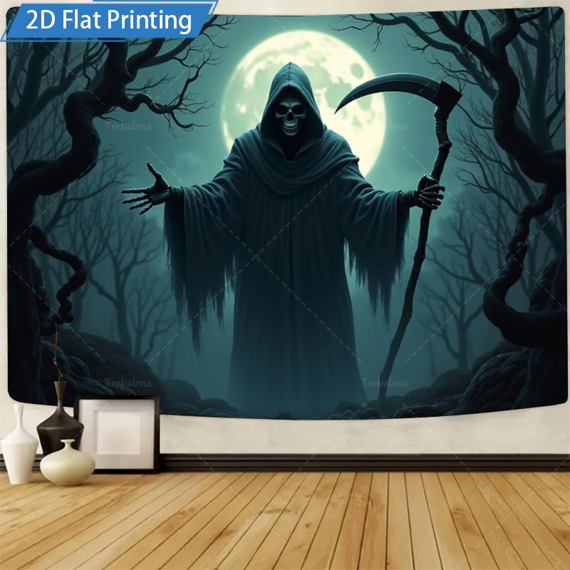 1pc Wall Tapestry Gothic Cemetery Tapestry with Bat and Sunset, Halloween Decor Art