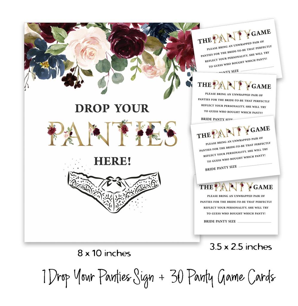 Inkdotpot Girls Night Out Bachelorette Party Panty Game Floral Bridal Shower Game 1 SignA    30 Size