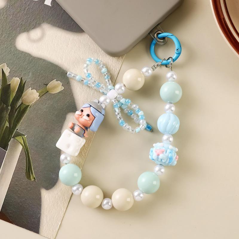 Cute Dopamine Handmade Beaded Doll Phone Chain Bag Charm Keychain Gift