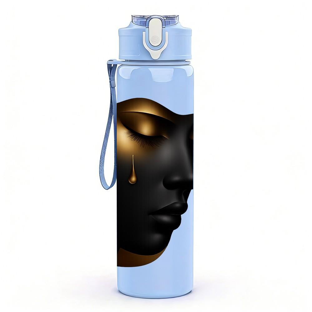 1PC Dark Woman Face Sculpture Print 750ml Color Plastic Sports Water Bottle Leakproof Flip Straw Lid Suitable for Sports Office Home Use