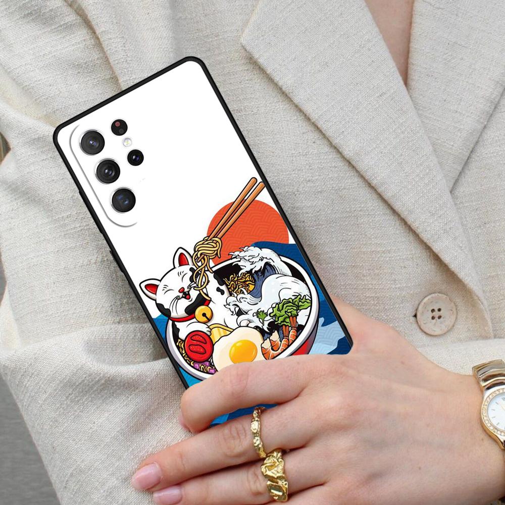 Ramen Cat Japanese Art Cell Phone Case for Samsung Galaxy S26 Ultra S25 S24 S23 S22 S21 S20 Note10 Cover