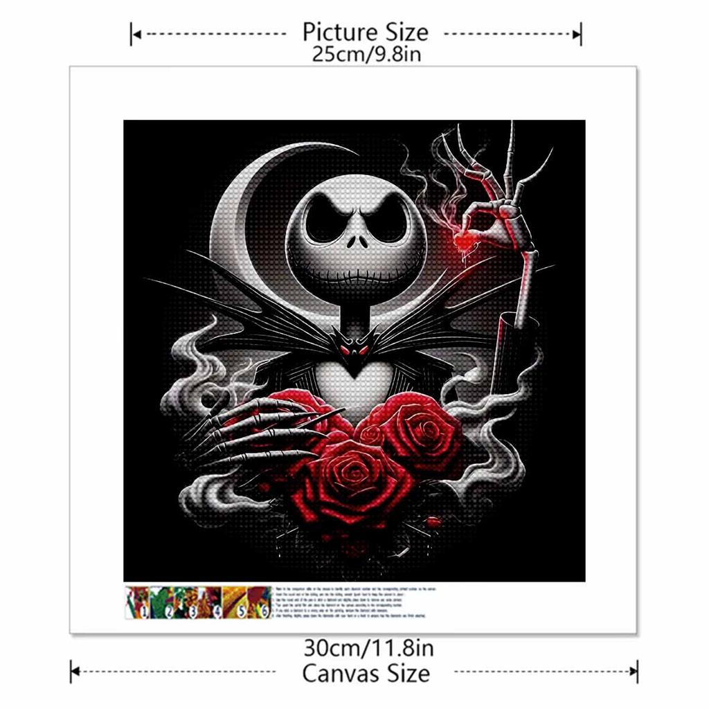 5D DIY Diamond Painting Decorative Skeleton Holding Flowers Looks Back Full Round Drill Scenery Diamond Embroidery Cross Stitch Kits Home Decor Gift