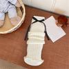 Women Sweet Bowknot Arm Leg Sleeves Ruffled Trim Sun Protective Ribbed Knit Arm Leg Covers Fingerless Gloves Accessories
