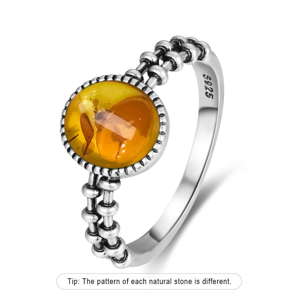 S Sterling Silver Ring With Natural Amber Stone Flower Shape Oval Petal Amber Stone Gifts Fine Jewelry For Women