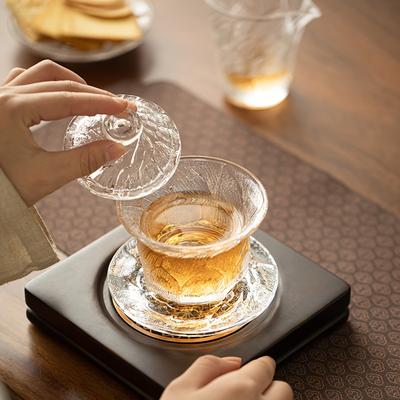 1pc conjunto de chá de vidro espesso tigela de vidro coberta de gelo doméstico kung fu xícara de chá infusor de chá para casa restaurante hotel escritório acessórios de chá presente para chá