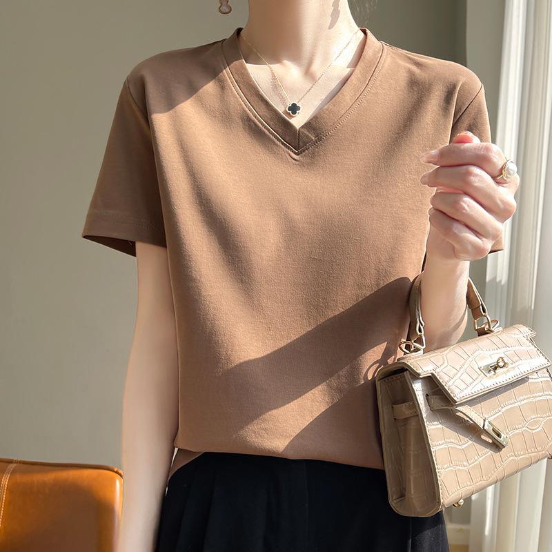 

Women s Australian Cotton V-Neck Short Sleeve T-Shirt - Breathable, Sweat-Absorbing, Comfortable, Versatile, and Trendy Top. XXXL (160-180 jin)