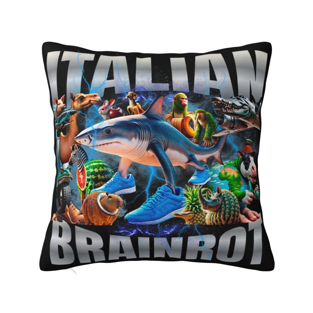 Tung Tung Tung Sahur Square Pillow Cases Italian Brainrot Meme Cushion Cover Vintage Polyester Decor Pillowcase for Living Room