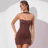 Auf Lager Europäischer & Amerikanischer Stil Strass-Neckholder Ein-Schulter Bodycon Minikleid mit Sexy Rückenfreiem Design für Damen