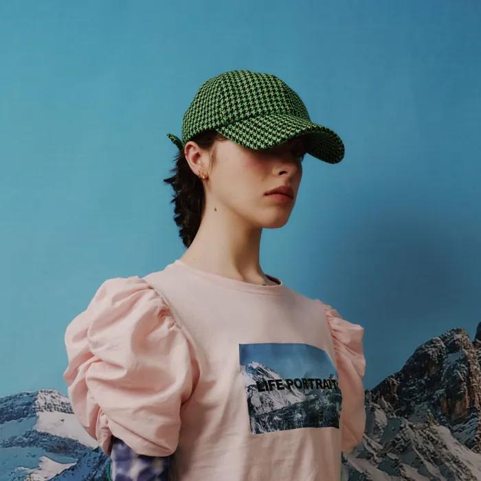 [Life PORTRAIT] Houndstooth check ball cap in green