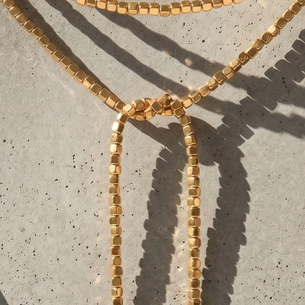 Hip-hop Long Square Bead Necklace Geometric Elegant Minimalist Necklace Vintage Alloy Sweater Chain Women