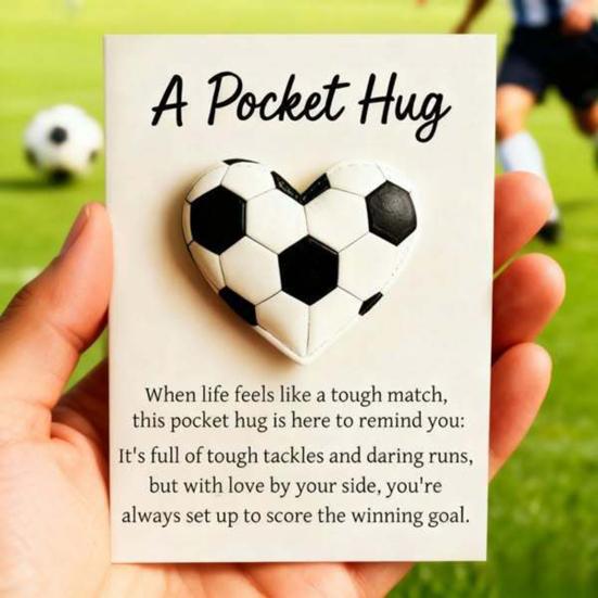 Football Pocket Hug Heart-Shaped Football Ornament with Inspirational Card Emotional Support Mini Pocket Hug