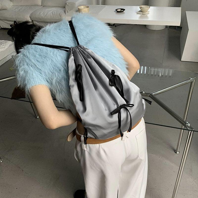 Bow-shaped Satin Drawstring Backpack A Cute Little Backpack