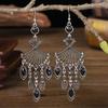 1 Pair Dangle Earrings Bohemian Retro Ethnic Style Long Tassel All-match Decoration Faux Crystal Women Hollow Fan-shaped Drop Earrings