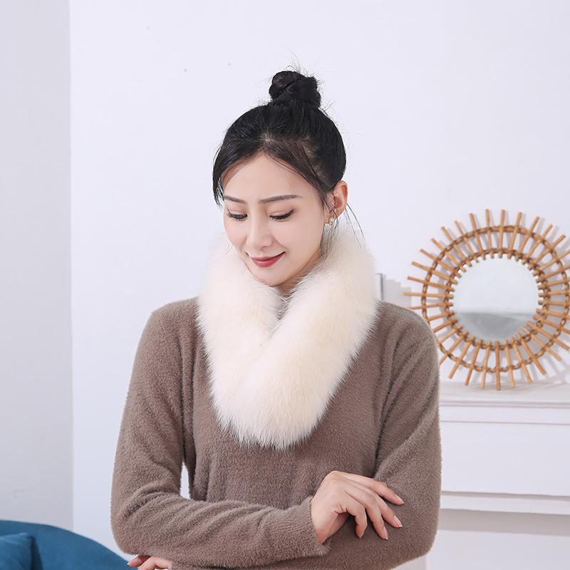 

Новый шарф из лисьего меха, меховой шарф, теплый зимний, сотня с настоящими волосами, большой воротник из шерсти, красный шарф, женский шарф 70cm бежевый