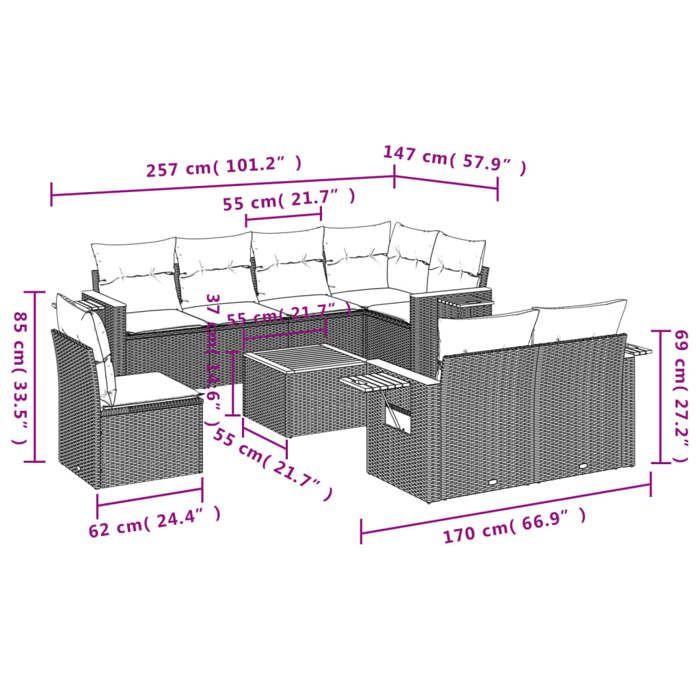 VidaXL Garden Lounge Set with Cushions 9 Pcs, Patio Sofas, Patio Furniture Set, Outdoor Furniture, Grey 3227012