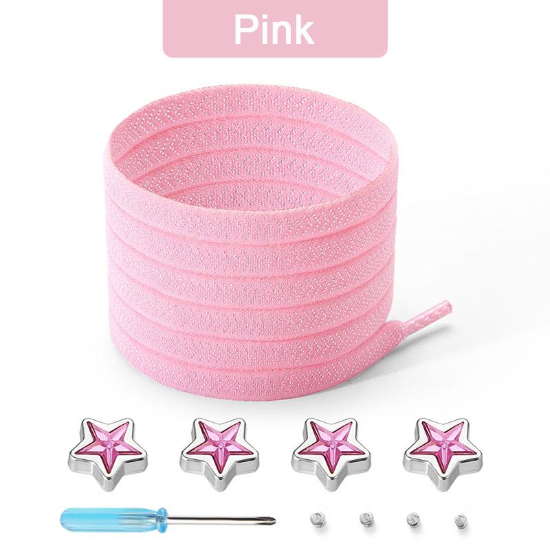 Star Diamond No Tie Shoelaces Colorful Rhinestone Metal Buckle Shoe Laces Flat Elastic Shoelace Kids Adult Sport Cute Shoestring
