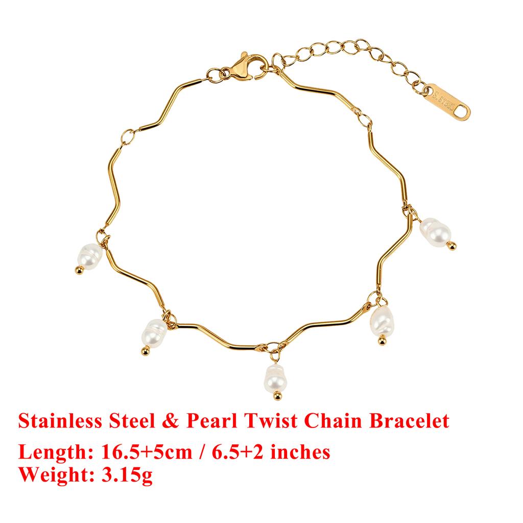 EFFIE QUEEN Stainless Steel 18k Gold Oval Shaped Freshwater Pearl Chain Bracelet Banquet Jewelry for Women Wedding Party STPB02