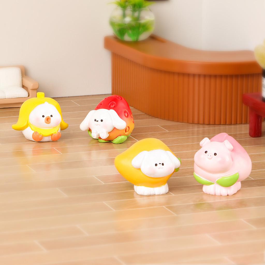 6Pcs/set Cartoon Fruit Animal Doll Miniatures Resin Ornaments Fairy Garden Decoration Moss Terrarium Micro Landscape