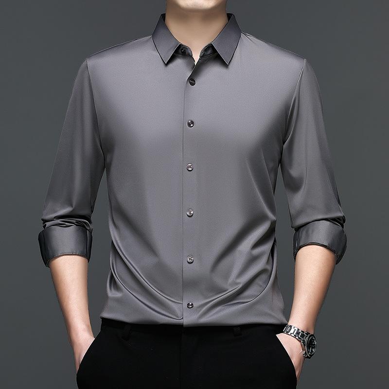 Mens Casual Long Sleeve Seamless Solid Turn Down Collar Regular Fit Shirt