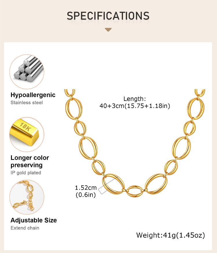 Stainless Steel Minimalist Chain Geometric Necklace for Women, 18k PVD Gold Plated Waterproof Jewelry Wholesale