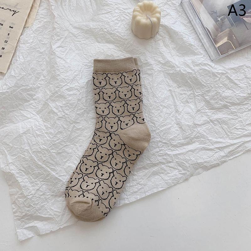 1pair Cartoon Cute Socks Animal Print Bear Sport Socks Women Cotton
