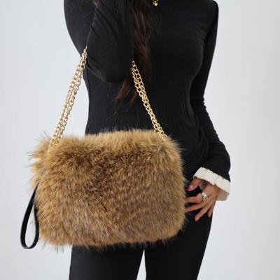 Women's Shoulder Handbags Faux Fur Tote Bag Fluffy Satchel Handbags for Women Evening Handbags Soft Fuzzy Fluffy Shoulder Bag with Chain Strap