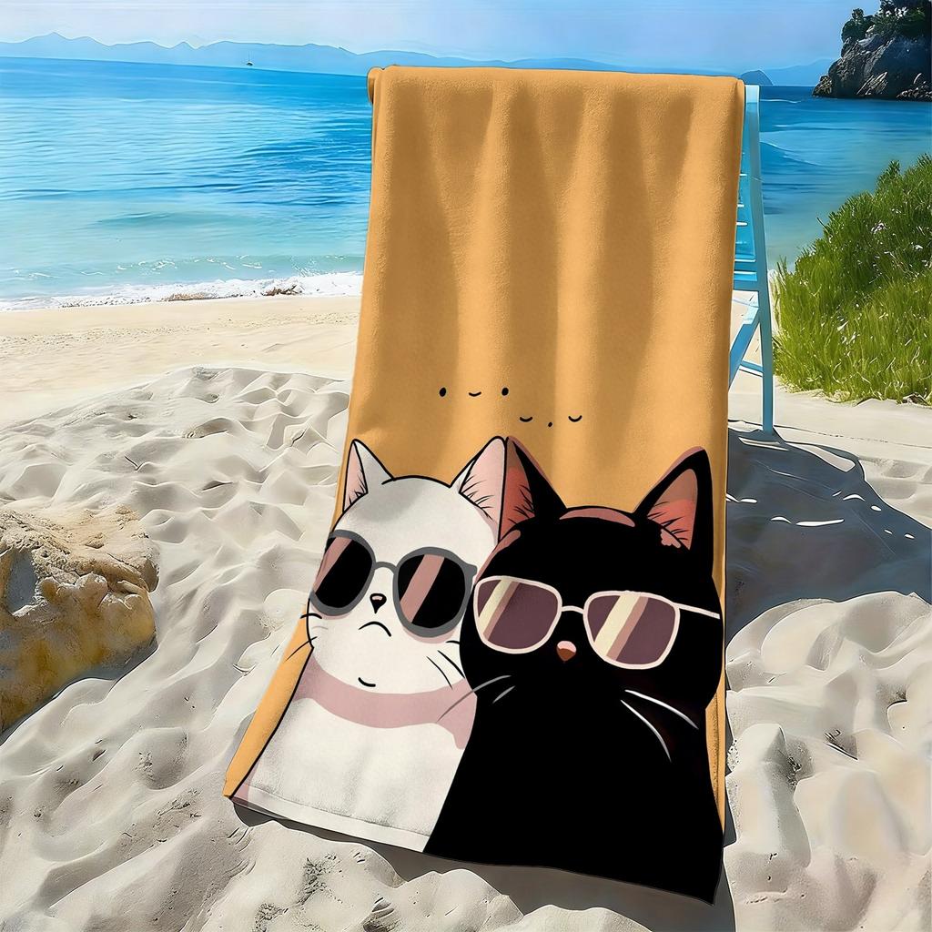 Cartoon-Sonnenbrille Katzenmuster Polyester-Mikrofaser-Strandtuch ist sehr saugfähig, geeignet für Schwimmen und Strandausflüge