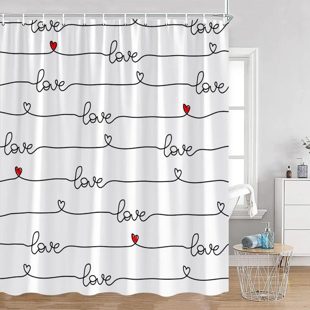 Cute Rainbow Heart Pattern Shower Curtain Children's Simple Modern Bathtub Decorative Polyester Bathroom Shower Curtain