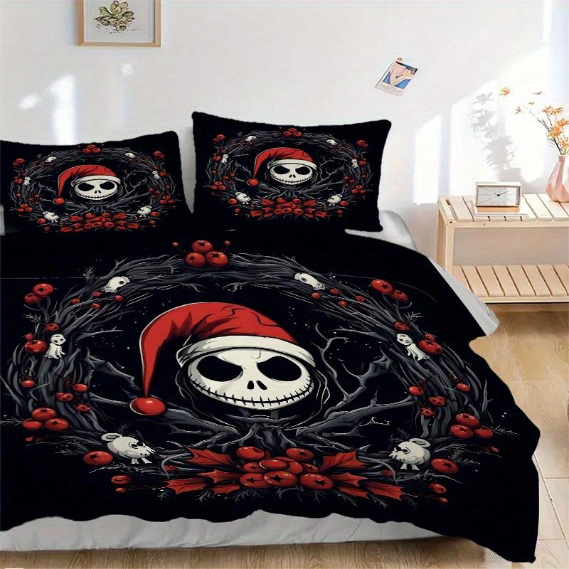 

3pcs Disney Christmas Jack Print Cover Set Ultra Soft, Breathable, and Comfortable Bedding with Stylish Design for Bedroom and Guest Room Decor 1 135x200cm