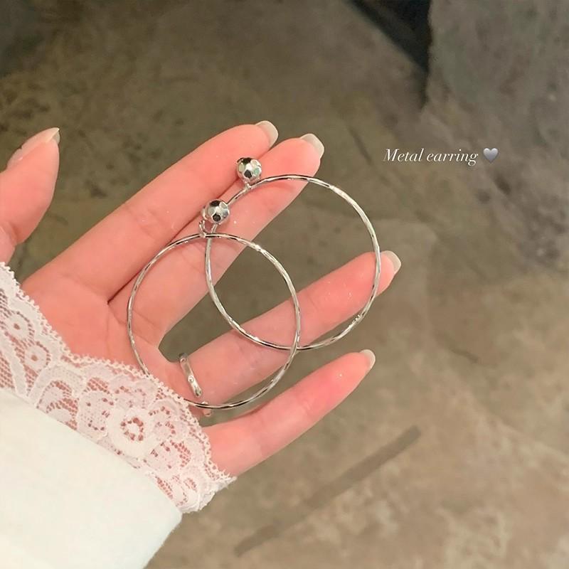 Korean Ins Style Rear-hanging Large Plain Ring Earrings for Women's Exaggerated Temperament Earrings, Cold Wind Earrings