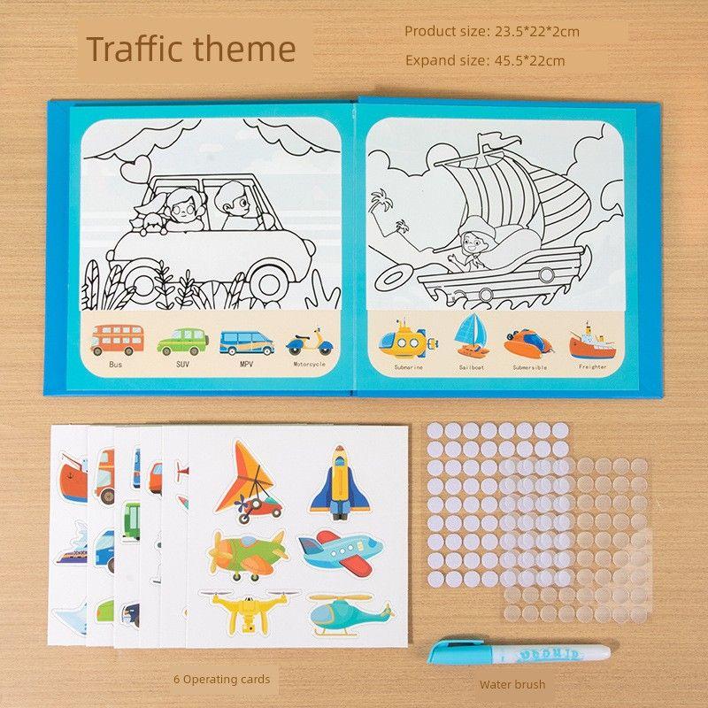 

Kids Toy Tearable Velcro Quiet Book Stickers Magic Water Picture Book Repeated Graffiti Ball Pen Painting Book Traffic