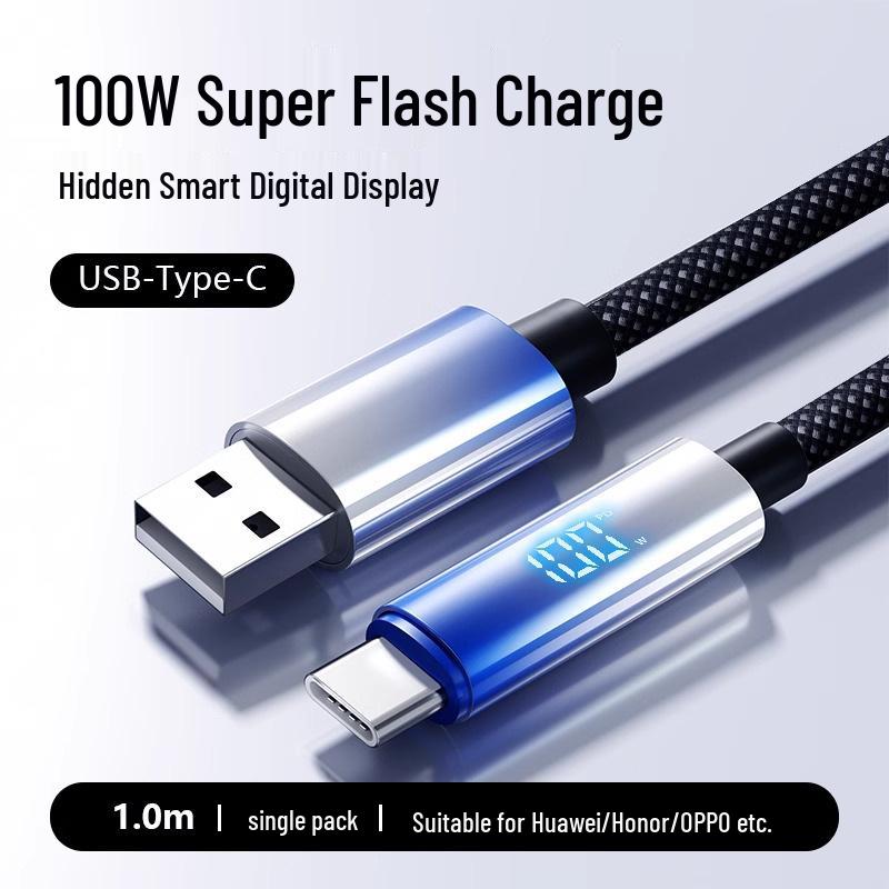 Gradient Braided Dual Type-C Fast Charging Cable with Digital Display for Huawei, Xiaomi, Vivo, Oppo, and Honor