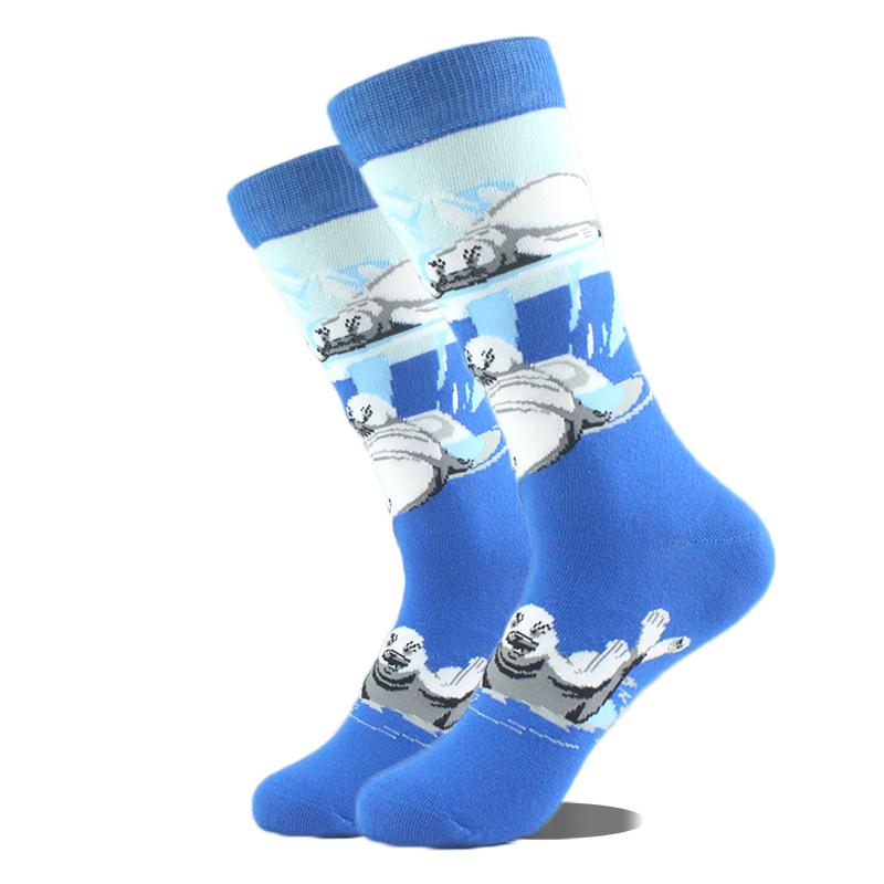 Cool Hip Hop Crew Socks Men Funny Animal Squirrel Shark Dinosaur Boxing Dog Fortune Cat Sokken Harajuku Divertidos Chaussette