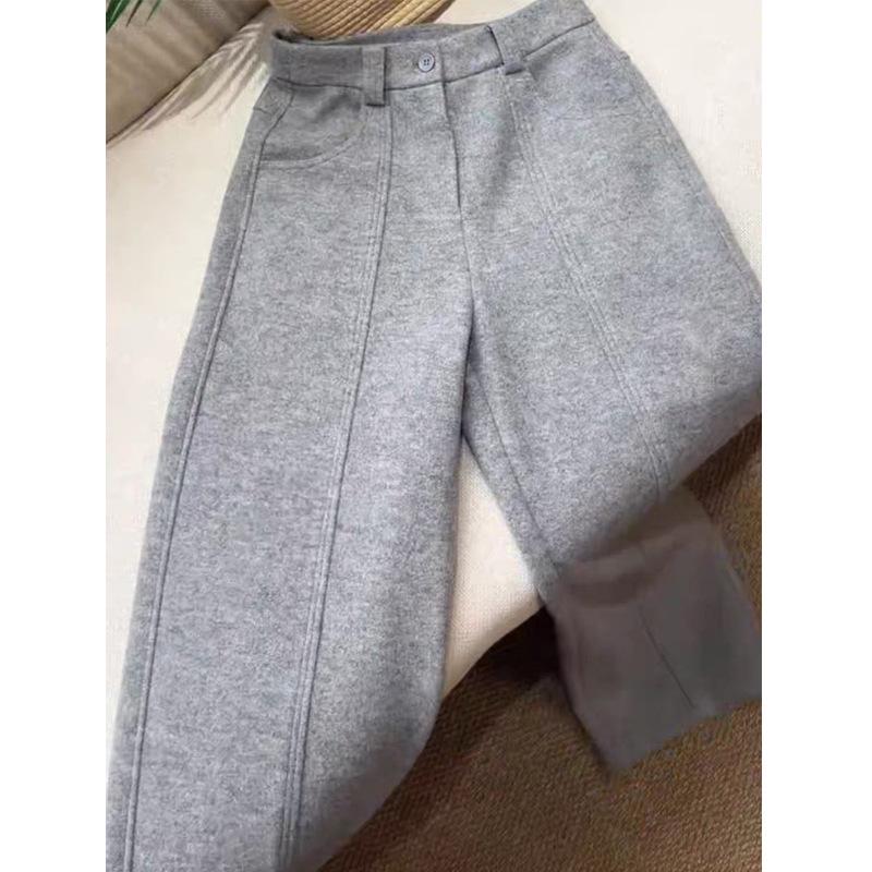 

2025 Women s Elegant Warm Gray High-Waisted Slimming Wool-Blend Straight-Leg Trousers for Autumn/Winter Medium светло-серый