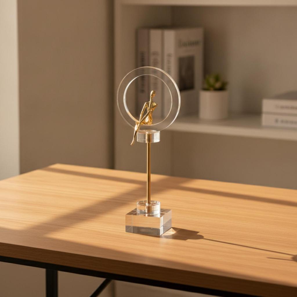 Human Figure Sculpture Abstract with Glass Base Modern Art Statue
