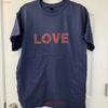 New Valentines Day Love Peace Typography T Shirt Minimalist Navy Blue Large Vintage Comfortable Stretched