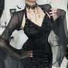 Halloween Gothic Mesh Smock Women Vintage Streetwear Witch See Through Bat Sleeve Crop Blouse Sexy Cosplay Clothes Femme